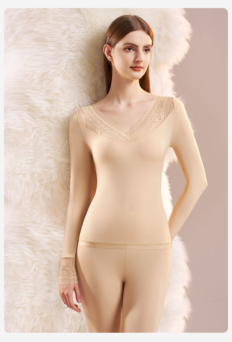 GRACEWELL Lace Ultra-Thin Base Layer Thermal Underwear Set for Women Autumn Skin-Friendly Invisible Seamless Winter New Arrival 14