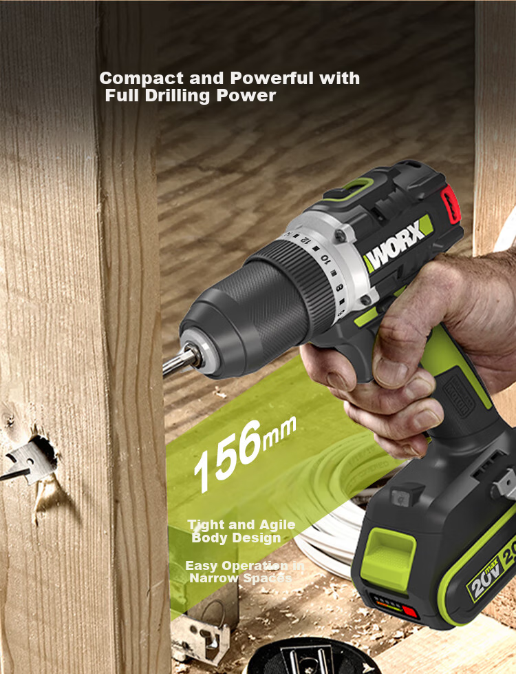 WORX 20V Brushless Hand Drill WU182X.1 (2.0 Single Battery), Lithium Battery Pistol Drill, Multi-Functional Drilling Electric Tool 4