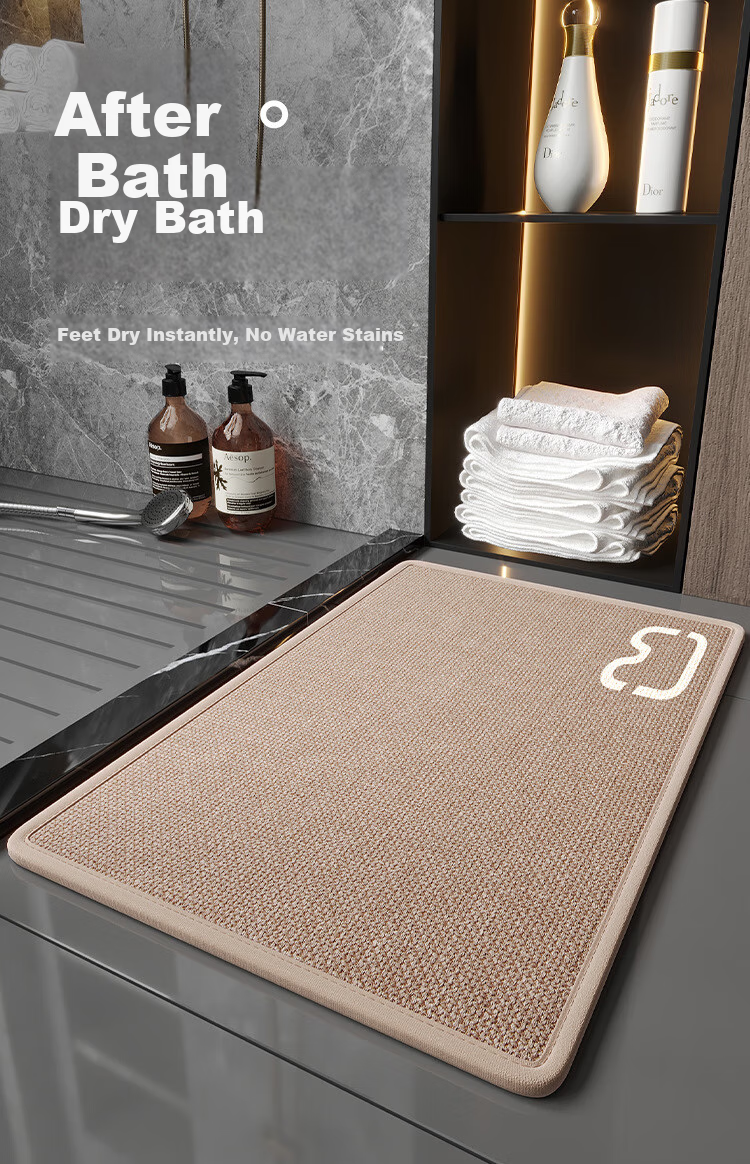 Qiqijia Linen-Like Woven Bathroom Mat, Absorbent Bath Mat, Non-Slip Doormat, Foot Mat, Washroom Entrance Mat, Carpet 1