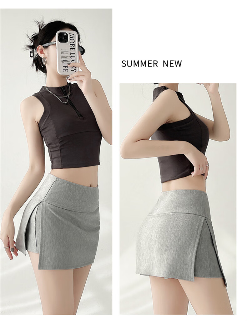 Langsha Split Sports Skirt Pants for Women 2026 New High Waist Slim Hip Hugging A-line Mini Skirt Anti-Exposure 11