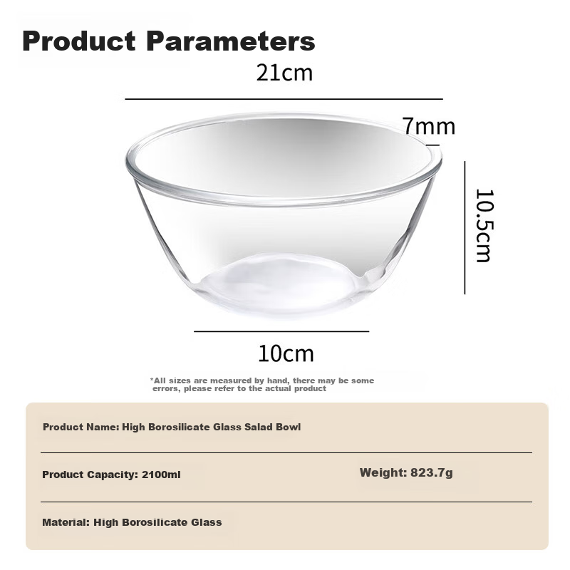 BJ Glass Bowl, Fruit Salad Bowl, Glass Basin, Mixing Bowl, Transparent Bowl, Egg Beating Bowl, Cake Baking Bowl, 2100ML