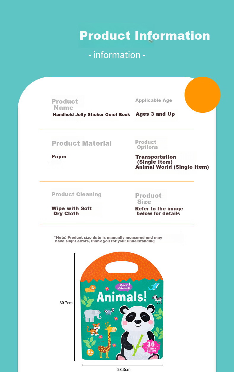 Babamama Fun Jelly Sticker Book, Children's Toy, Baby Stickers, Traffic Stickers, Adhesive Sticker Book Toy, for Ages 0-1 Years 8