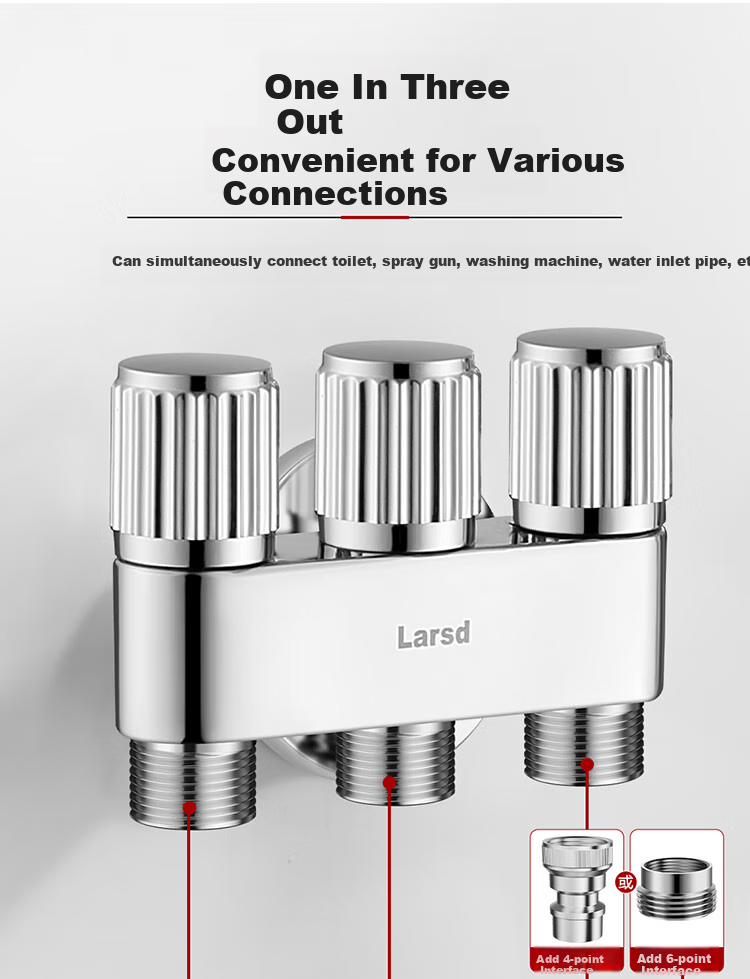 Larsd Angle Valve One Inlet Three Outlet Washing Machine Faucet 4 Points 6 Points Triangle Valve Three-Way Water Distributor Figure-Eight Valve LD5617 5