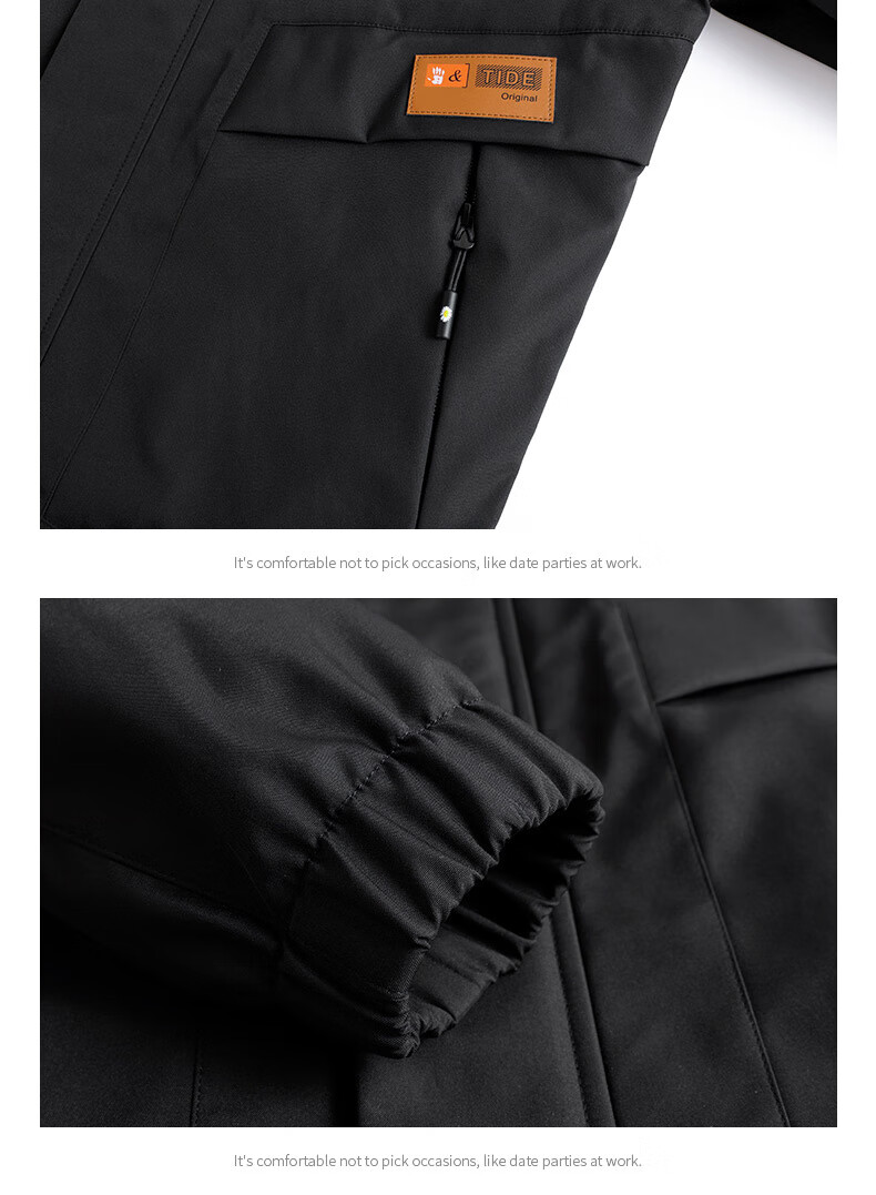 Jeanswest Men's Outdoor Sports Jacket Spring Autumn Coat Stand Collar Loose Workwear Windproof Casual Trendy Versatile Black 2XL 20