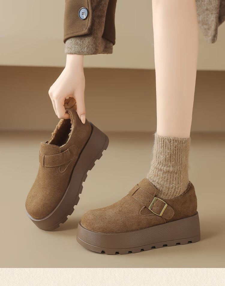 ZHR Women's Winter Cotton Shoes with Fleece Lining Thick Sole Warm Birkenstock Style Non-Slip Snow Boots KY55B Camel Color Size 40 18