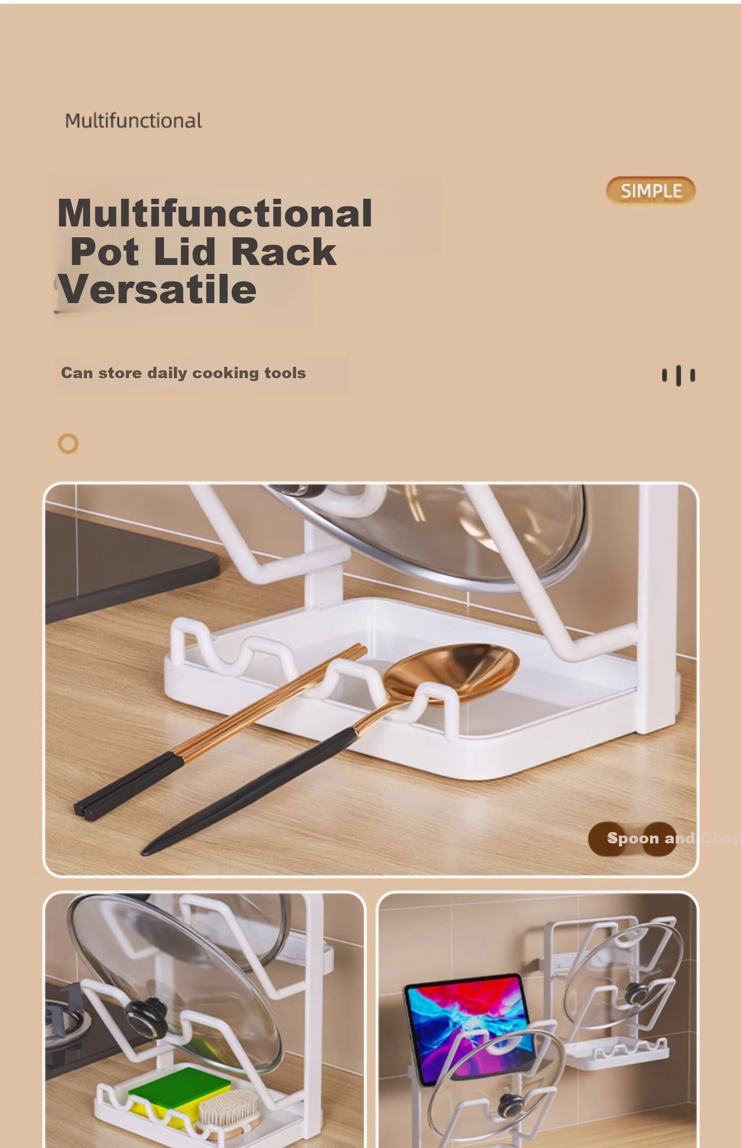 YOUQIN Kitchen Pot Lid Rack, No Drilling Required, Cutting Board Storage Rack, Wall-Mounted Multifunctional Organizer, Chopping Board Storage Shelf 10