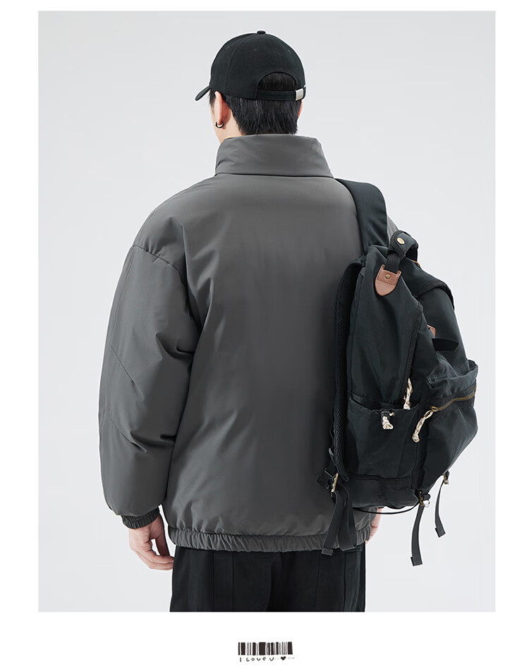 FAIRWHALE Men's Cotton Jacket Autumn Winter Casual Stand Collar Thickened Warm Outdoor Puffer Coat Dark Gray 3XL 7
