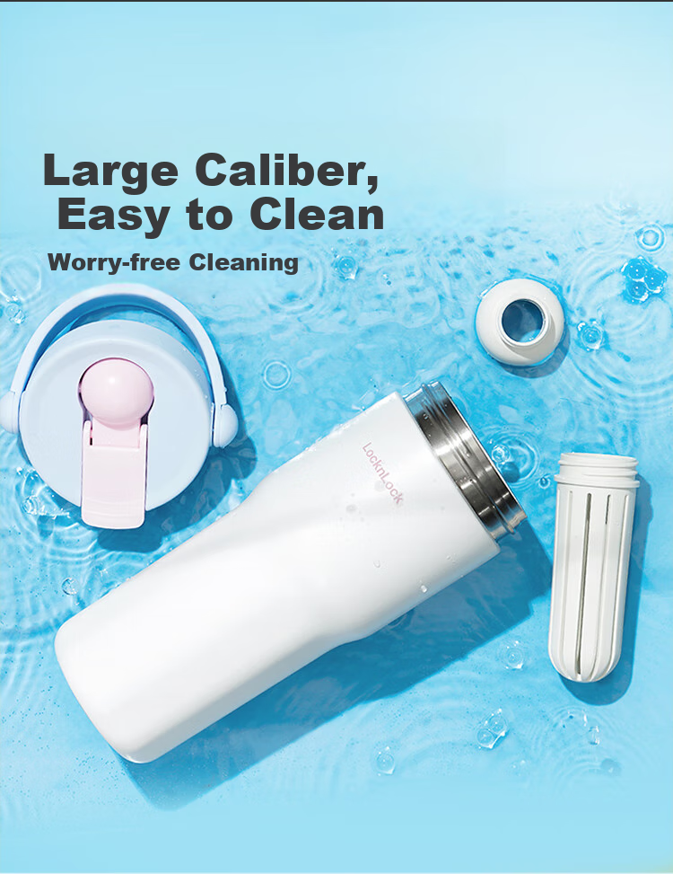 LOCK&LOCK Large Capacity Insulated Tumbler with Handle, Straw, And Tea Compartment, Simple Portable Thermos Water Bottle, 670ML, Blue 9
