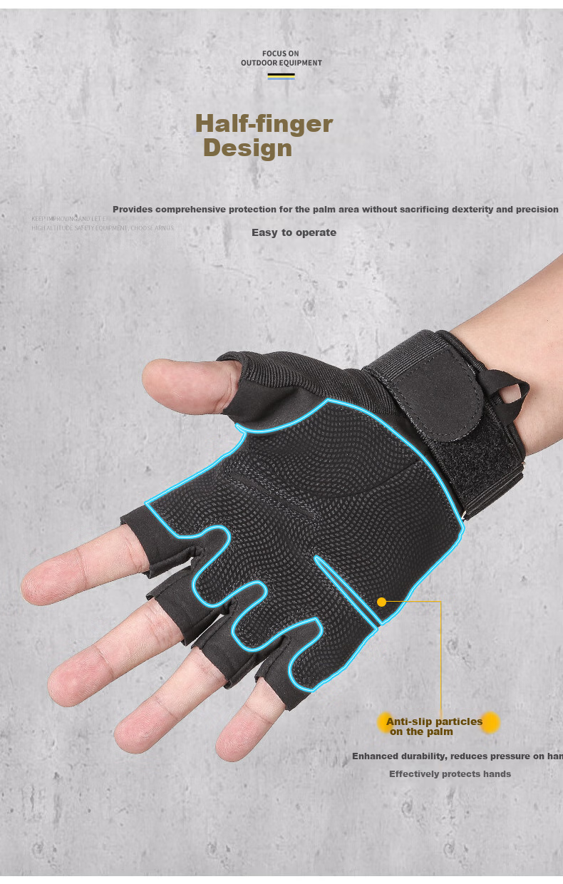 Cavalry Sports Gloves, Fingerless Tactical Training Military Enthusiast Outdoor Short Finger Gloves, Fitness Aerobic Bicycle Gloves, Non-Slip Wear-Resistant Cycling Equipment, Black 4
