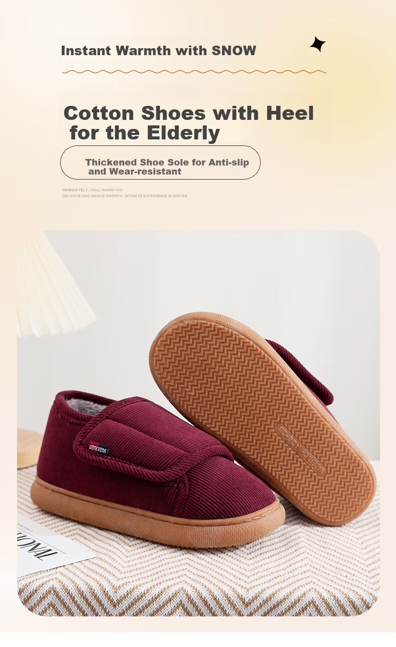 GUOLUOFEI Velcro Slip-On Cotton Shoes for Men And Women, Winter Fleece-Lined Thick Non-Slip Warm Shoes for Mothers And Elderly 1