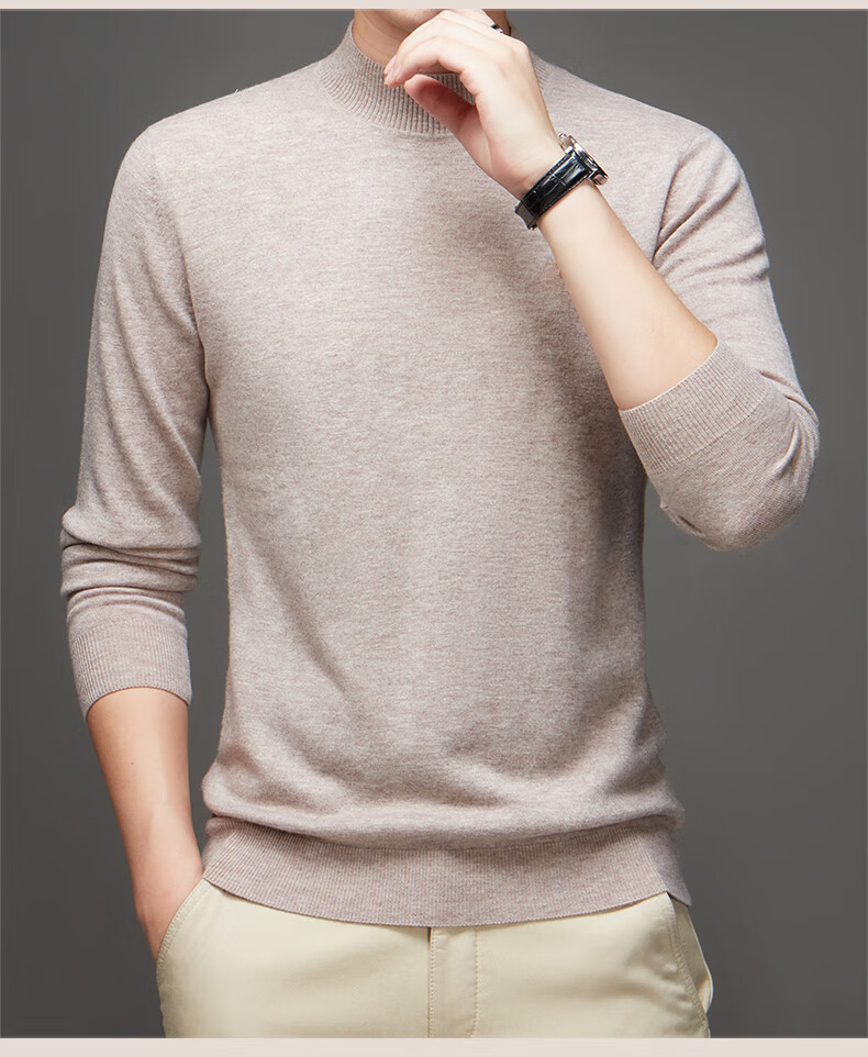 Hengyuanxiang Pure Wool Men's Autumn Winter Thin Half Turtleneck Knit Sweater Top Dark Red 175 12