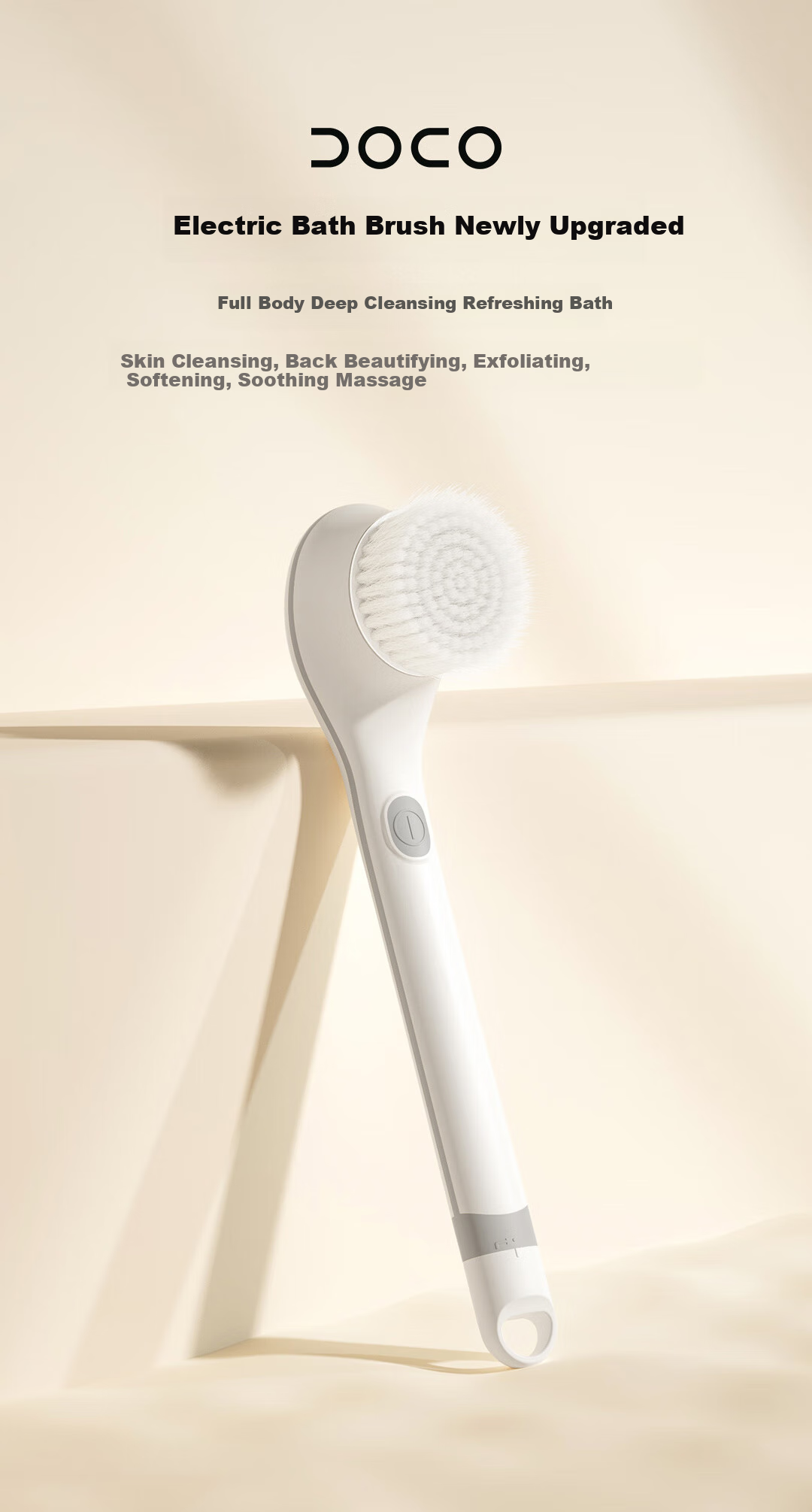 DOCOLAB Electric Bath Brush, Lazy Person's Shower Massage Brush, Back Scrubber, Long Handle Bath Exfoliating Tool, Holiday Gift for Parents 2