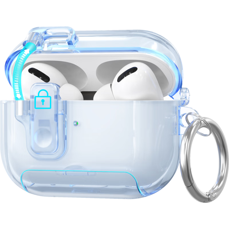 Chuangsimi AirPods Pro 3 Case Transparent Blue Creative Stand Shockproof Scratch-resistant Protective Cover for Apple Noise-Cancelling Bluetooth Earphones with Auto-Open Lid