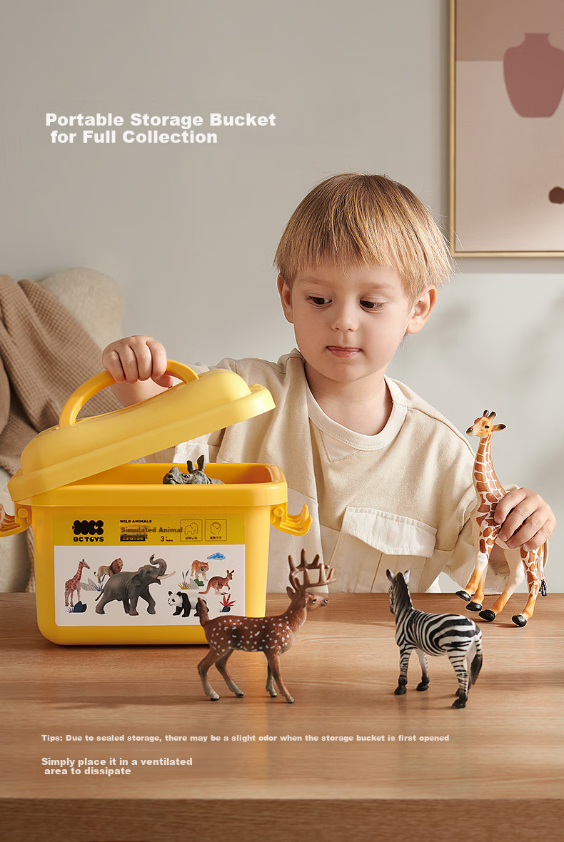 Babycare &bct Animal Simulation Toy Bucket with Panda, Tiger, Lion And Giraffe Models, Birthday Gift for Boys And Girls Aged 3+ 3