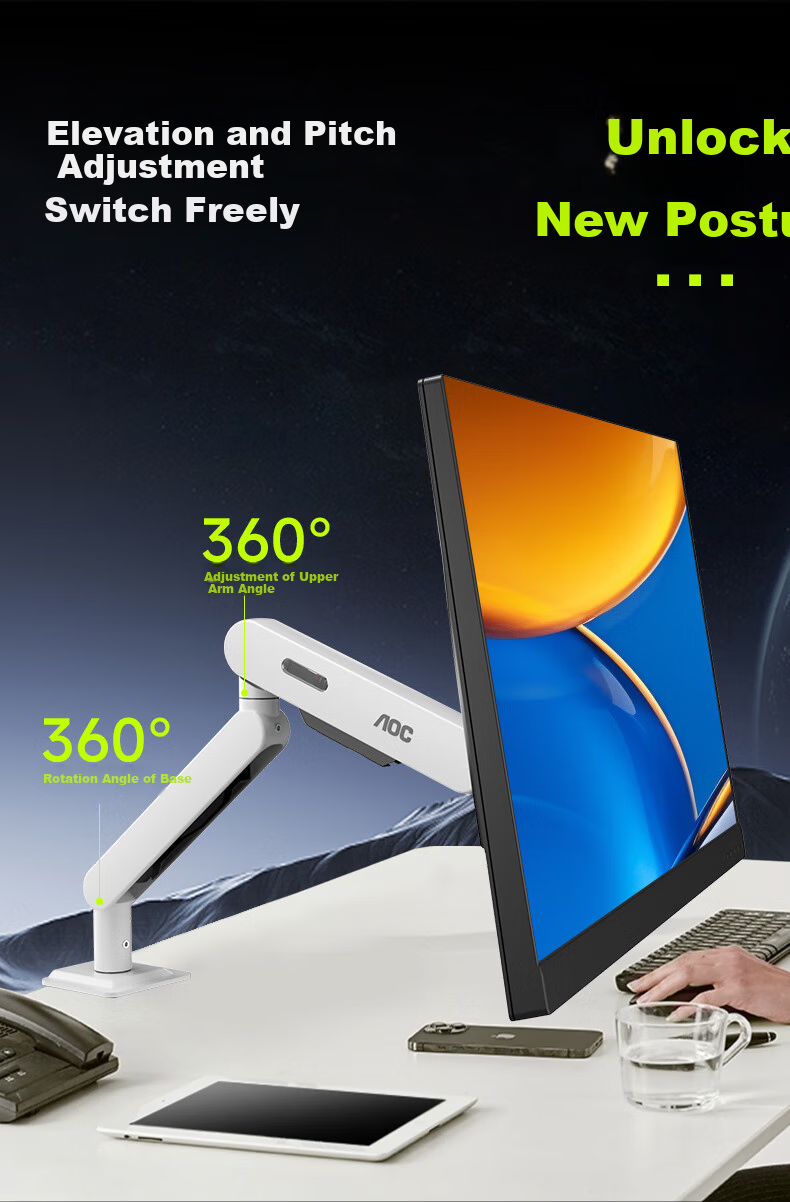AOC Monitor Stand, Desktop Adjustable Monitor Arm, Rotating Computer Stand, Screen Support, Home Office Computer Mount, AM500MAX (Black) 7