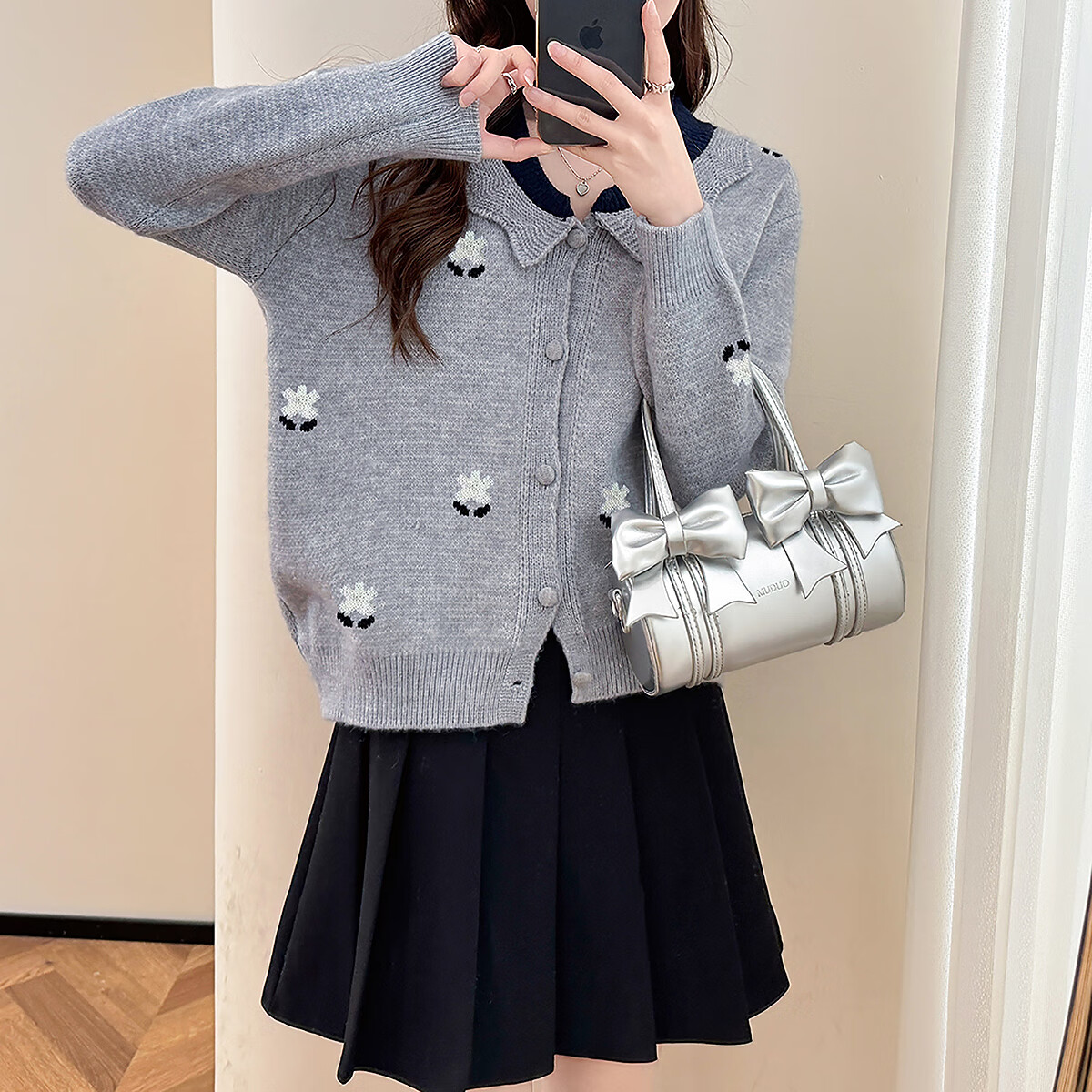 TonLion 2025 Autumn Winter Floral Pattern Color-Block Women's Lapel Cardigan