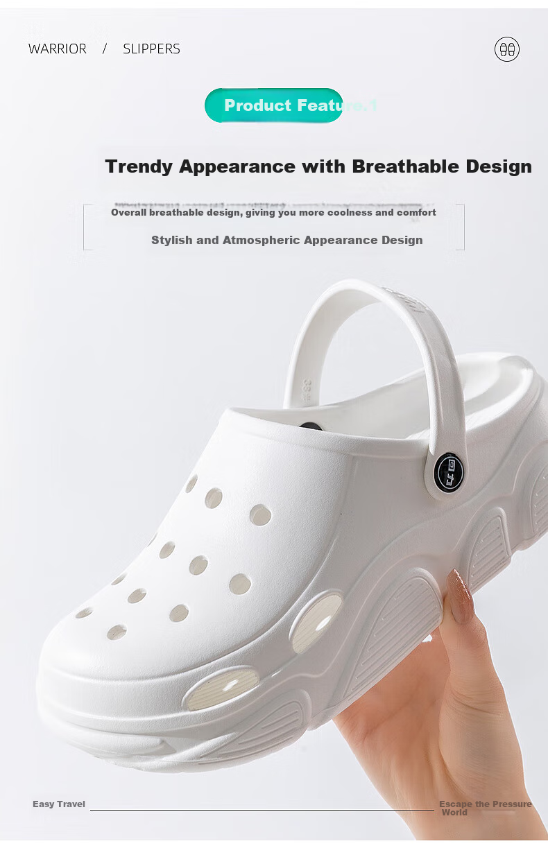 Huili Women's Perforated Shoes, Outdoor Wear, Non-Slip Thick Sole, Beach Sandals, Ladies Casual Dual-Use Closed-Toe Slippers, White And Black, Size 39 3