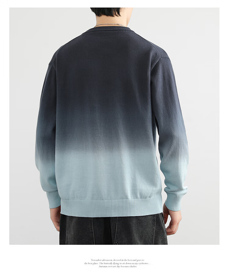 JEEP Men's Winter Gradient Crew Neck Sweater Loose Knitwear Blue XL 6