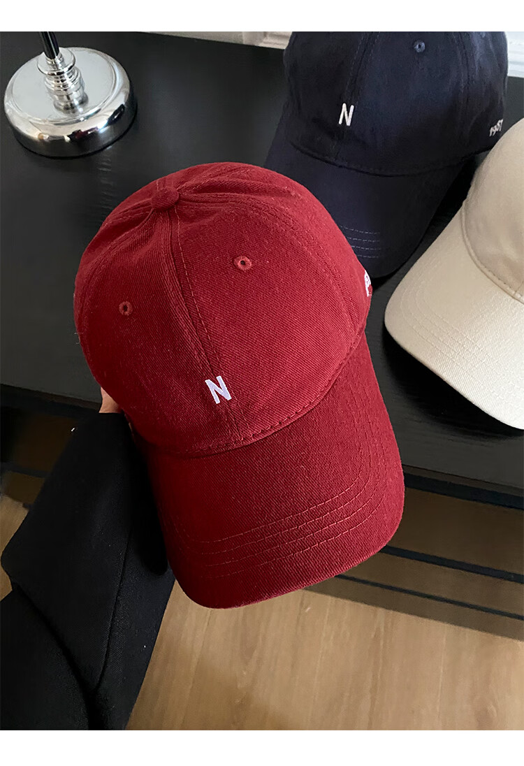 HAOGUAN Women's Baseball Cap, Korean Style, Face-Slimming, Large Head Circumference, Men's Sunshade, Red Duckbill Hat, Spring and Autumn 6