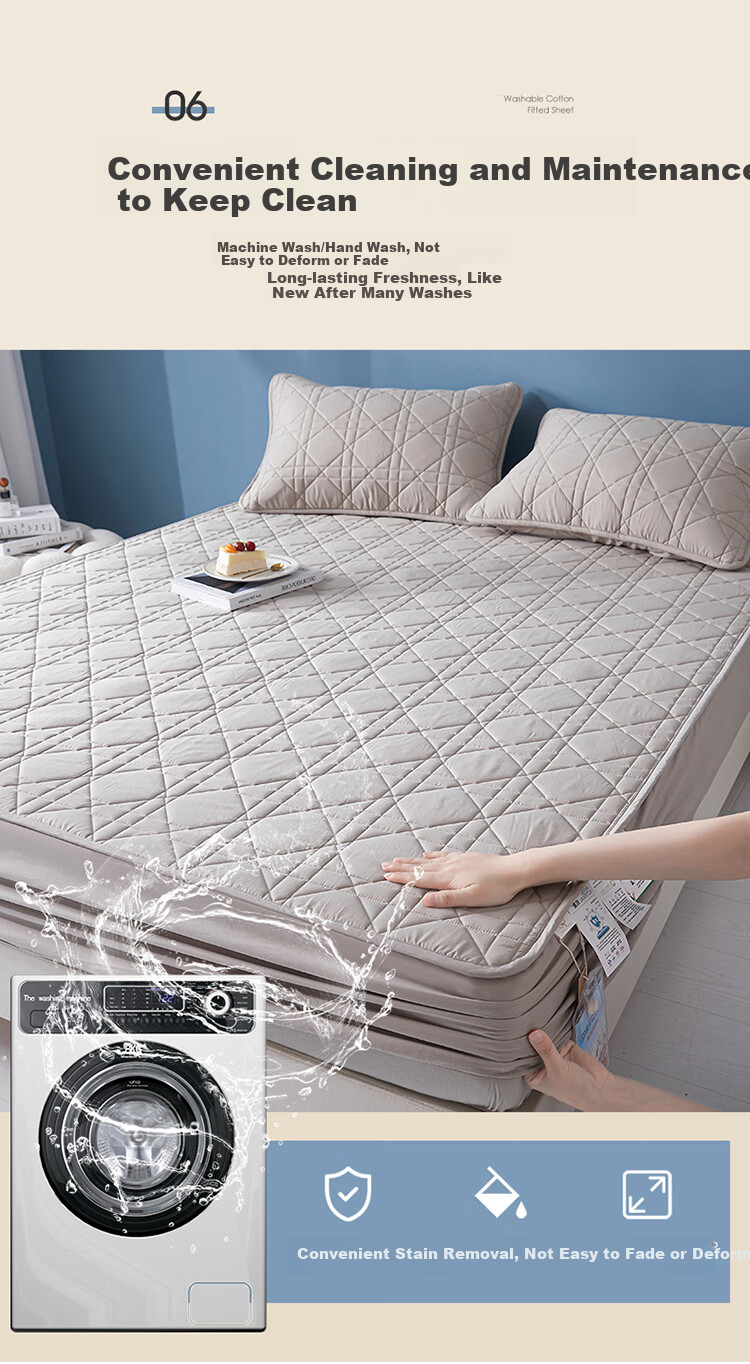 Wuyinliangpin Pure Cotton Quilted Mattress Cover, Single Piece Protective Cover for Bedding, All-Inclusive Dust-Proof Cover, 180x200cm 14
