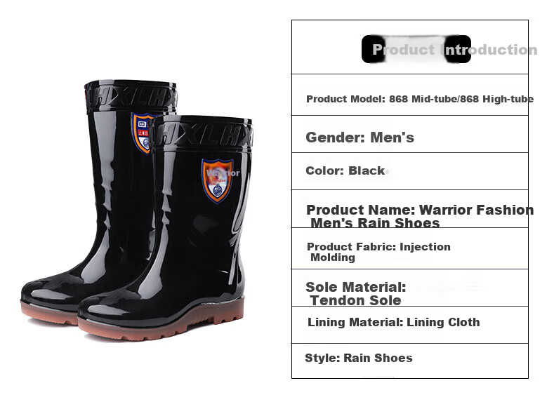 Huili Men's Stylish Rain Boots, Outdoor Waterproof Non-Slip Wear-Resistant HL868 Tall Black Boots Size 39 2