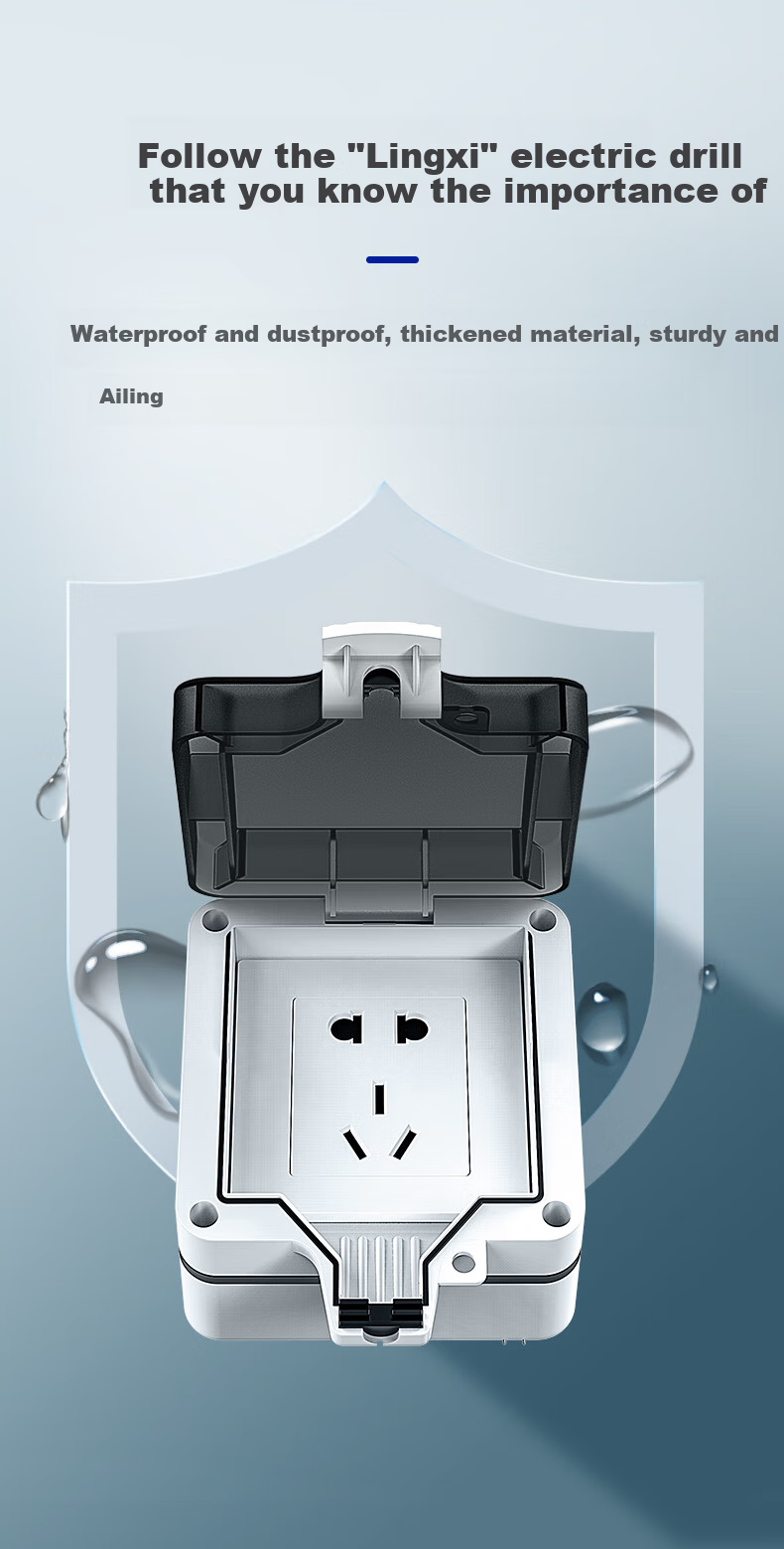 FDD Outdoor Waterproof Switch Socket, Bathroom Power Supply Waterproof Box, Surface And Recessed Installation, Outdoor Storm-Proof Splash-Proof Box, Single Switch Single Control Five-Hole 10A + Waterproof Box [Surface Mounted] 3