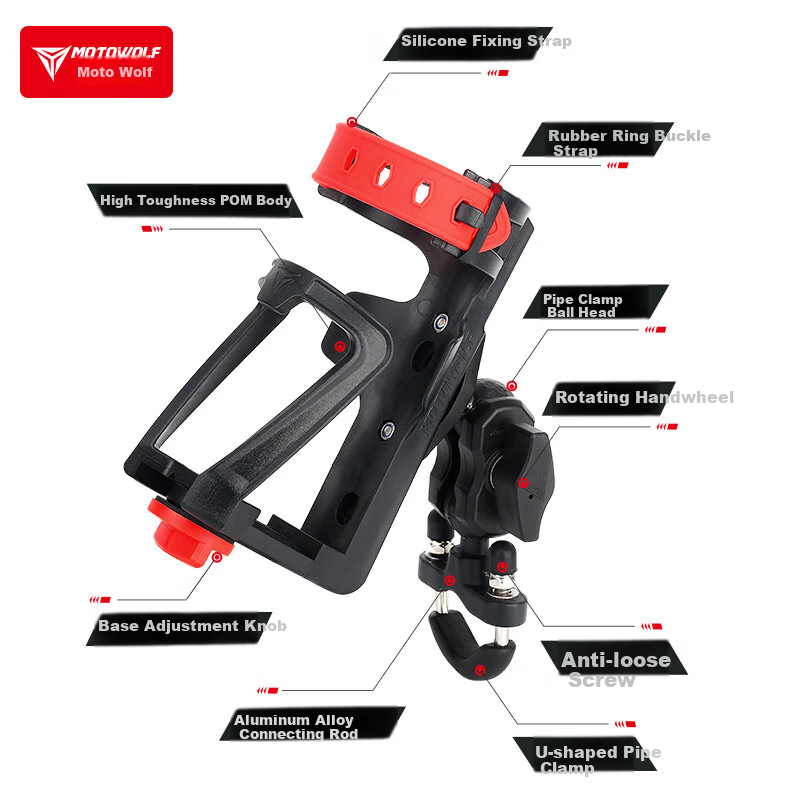 MOTOWOLF Motorcycle Bicycle Water Bottle Holder, Cup Holder for Cycling, U-Shaped Cup Stand