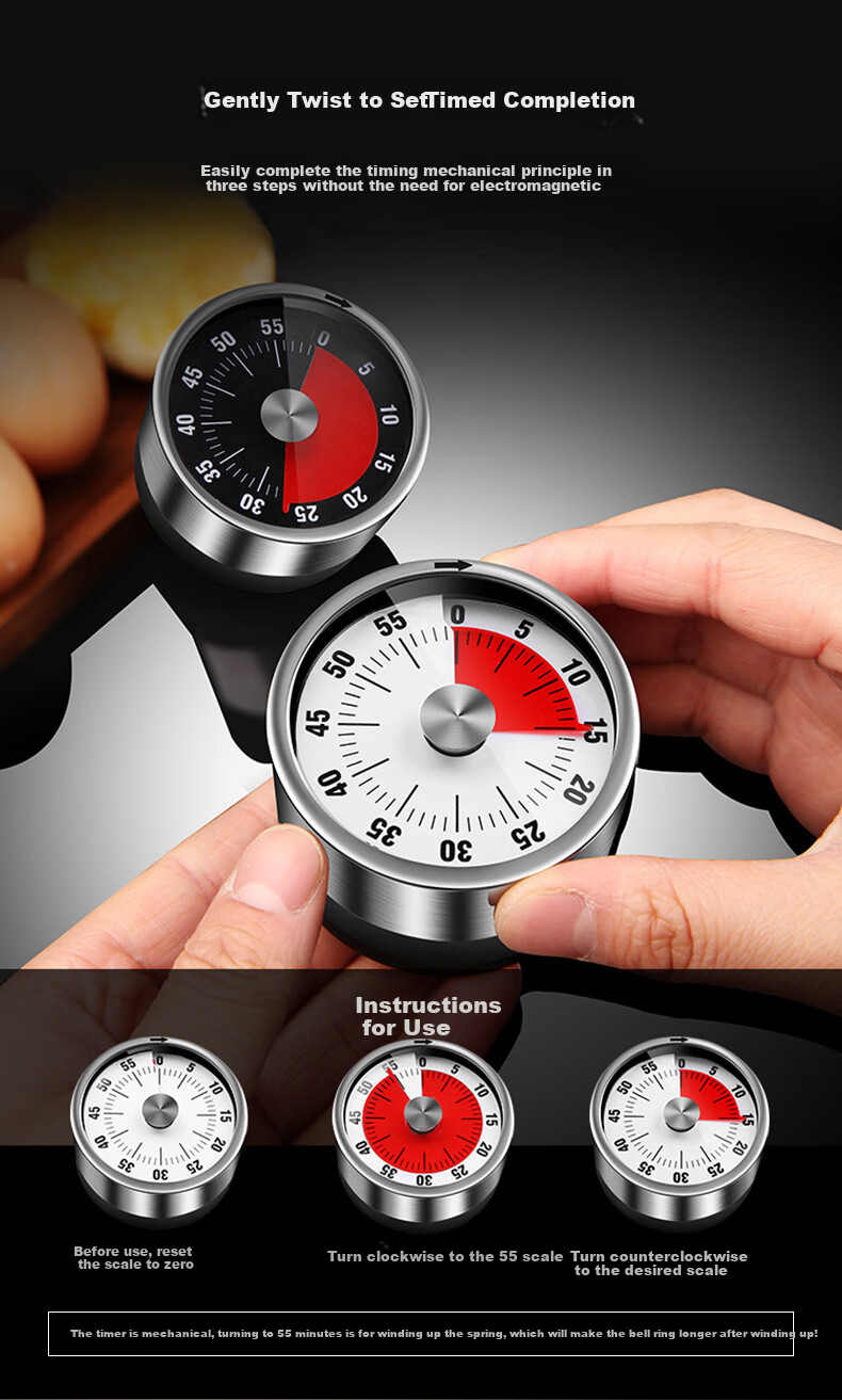 Siwangongli Timer Clock Refrigerator Magnet, Magnetic Kitchen Mechanical Clock Alarm Reminder, New Year Gift 7