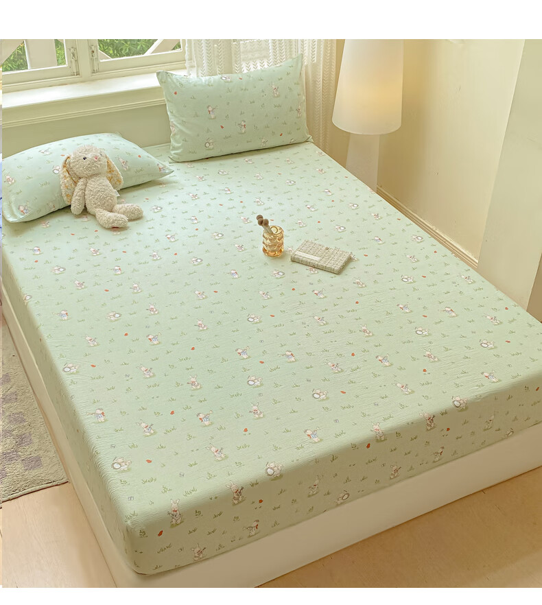 AVIVI Class A Double-Layer Gauze Fitted Sheet Single Bed Cover Full Enclosure Mattress Protector for 1.8m Bed Forest Rabbit 11