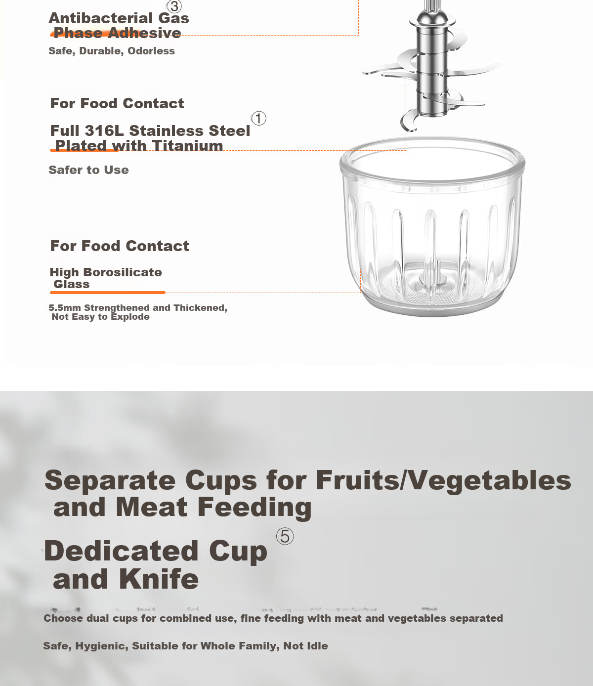 SUPOR Baby Food Processor, Multifunctional Baby Food Preparation Tool, Food Blender with 8 Blades And Dual Cups, Double Blade, FB10F 31