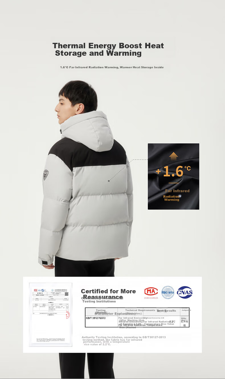 Tanboer Men's Short down Jacket, Fashionable Sports Style with Detachable Hood, Bread-Style down Coat 550335D New Aluminum Color 170 9
