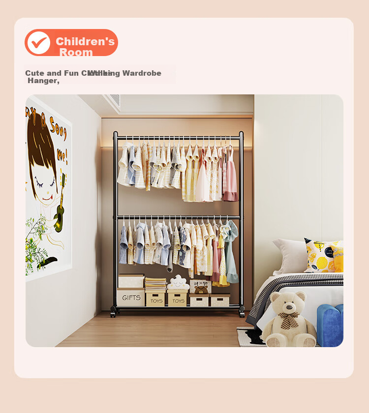 Yicainianhua Clothes Drying Rack, Floor-Standing Simple Coat And Hat Stand, Bedroom Hanger, Multifunctional Double-Layer Garment Hanger, Mobile Drying Rack, 2525 23