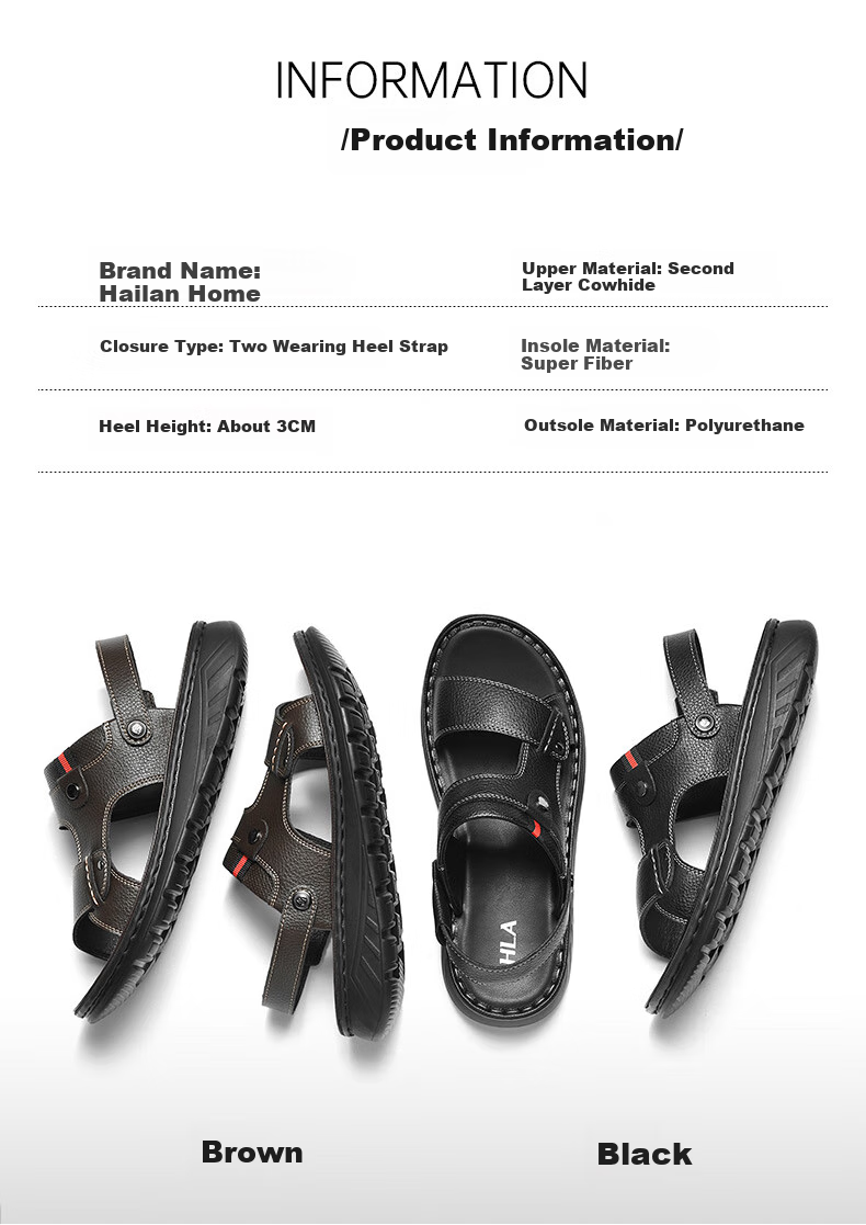HLA Sandals, Outdoor Beach Men's Casual Slippers HAALXM2EBH149, Black, Size 43 4