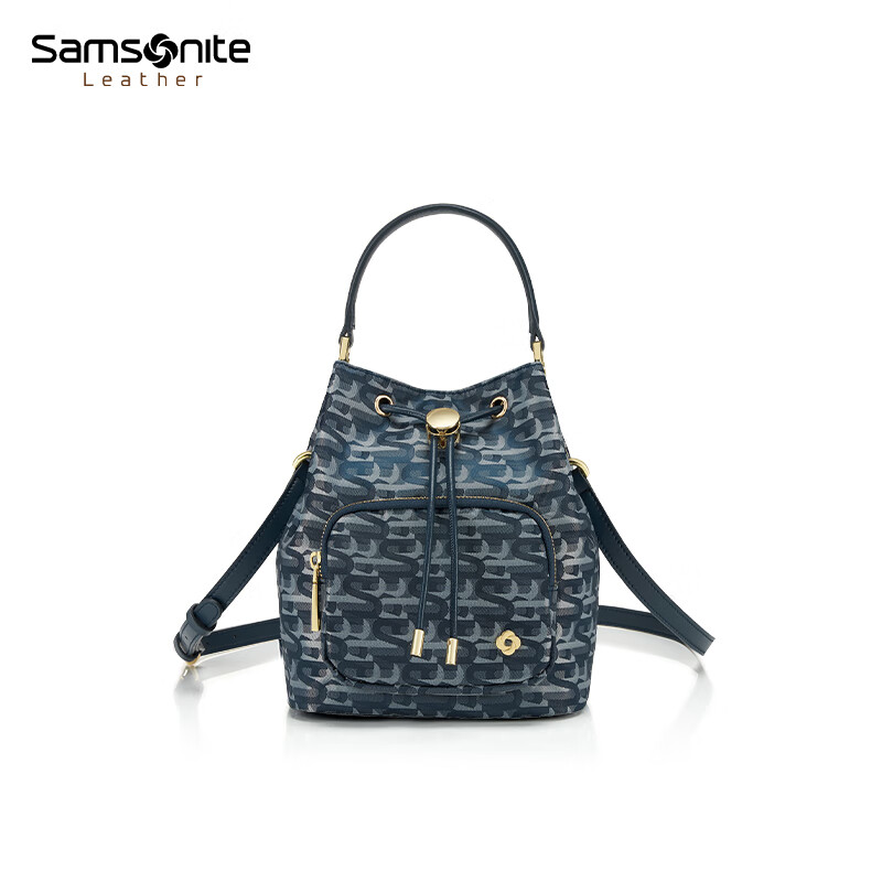 Samsonite Fashion Trend Drawstring Bucket Bag Shoulder Crossbody Bag Blue Print NO3 New Year Valentine's Day Gift for Girlfriend