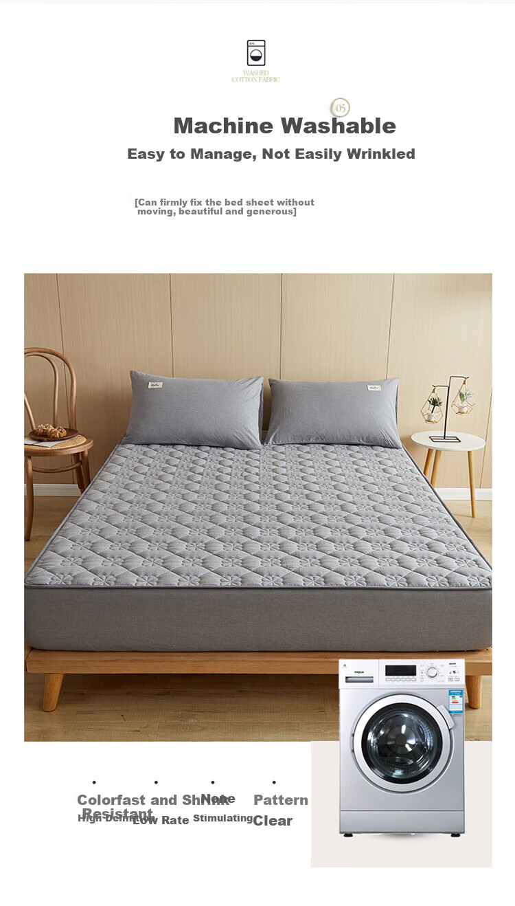 Wuyinliangpin Class A Pure Cotton Quilted Fitted Sheet, Single Piece Cotton Mattress Protector Cover, All-Inclusive Dustproof Cover, 150x200cm 12