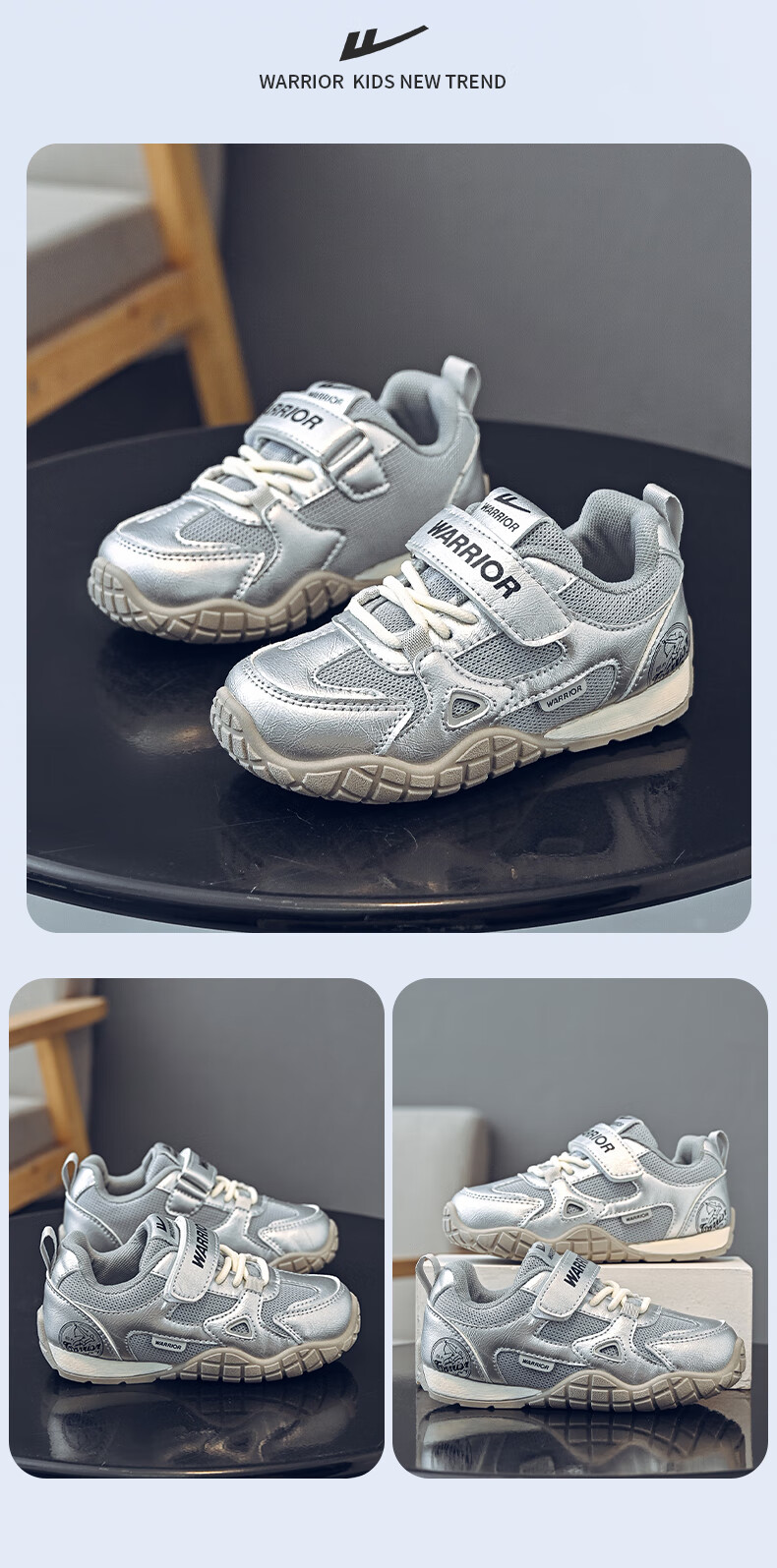 Warrior Girls' Sports Shoes Spring and Autumn Children's Casual Training Shoes Soft Sole Running Shoes WZ-1556 Purple/Silver Size 38 4