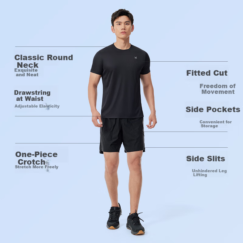 Keep Running Workout Set for Men, Quick-Dry Basketball Jersey, Badminton Outfit, Sports Equipment, Morning Jog Training Short-Sleeve T-Shirt And Shorts