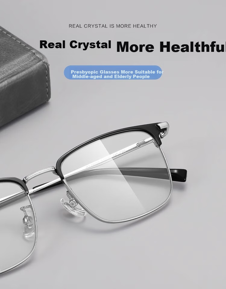 Molake German Imported Natural Crystal Reading Glasses for Men, High-Definition Presbyopic Glasses for Elderly, Premium One-Line Brand 5