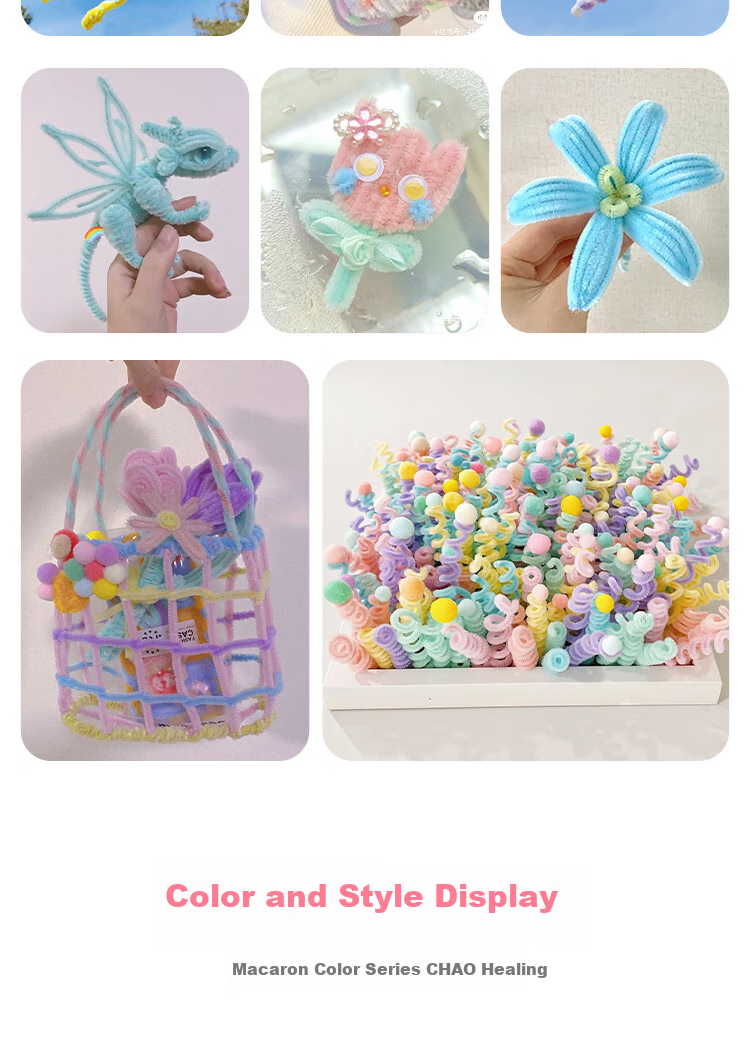 Letrel Twist Tie Bouquet Macaron Hair Tie DIY Craft Kit, Handmade Material Set for Children's Birthday Gift for Boys And Girls 6