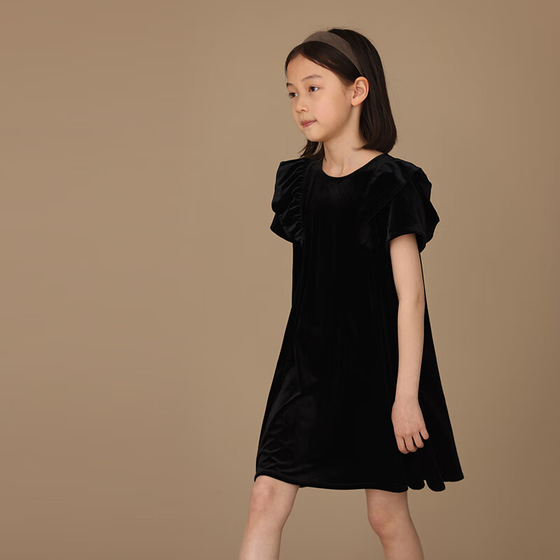 Hacikis Kids Summer Velvet Dress Korean Style Birthday Dress Little Black Dress Girls Formal Wear Black 170