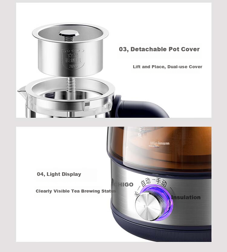 CHIGO 1L Health Pot Electric Tea Kettle 316 Stainless Steel Spray Steaming Tea Maker Multi-Function Tea Brewing and Boiling Kettle 16