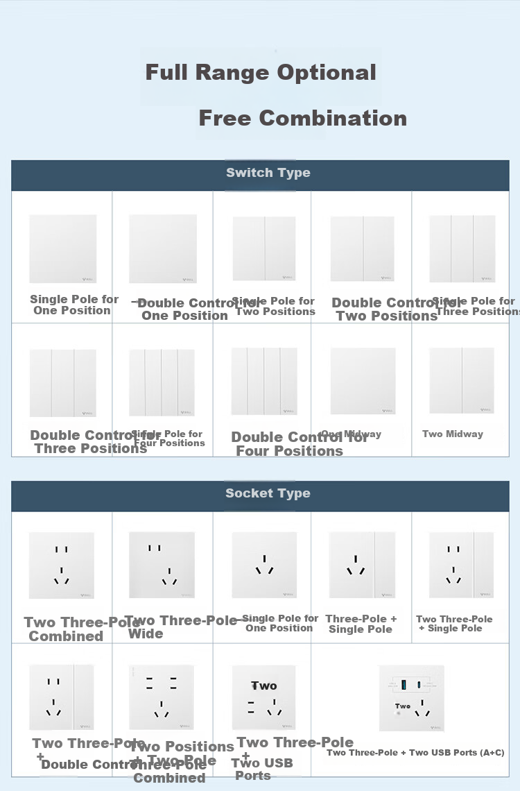 BULL Switch Socket, G57 Series 10A Slanted Five-Hole Socket, 86 Type G57Z223A, Twilight Snow White, Pack of Te 11