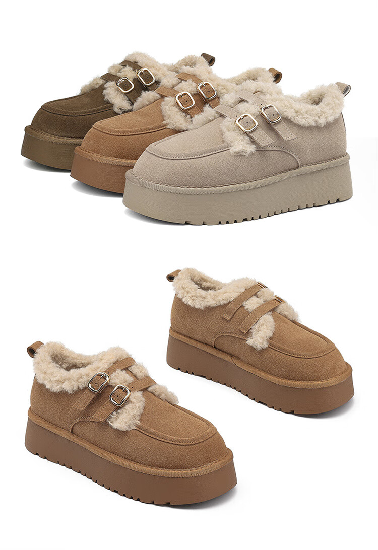 Daphne Women's Thick-Soled Birkenstock Style Fleece-Lined Loafers Outdoor Plush Cotton Shoes 4023608110 Chestnut 37 11