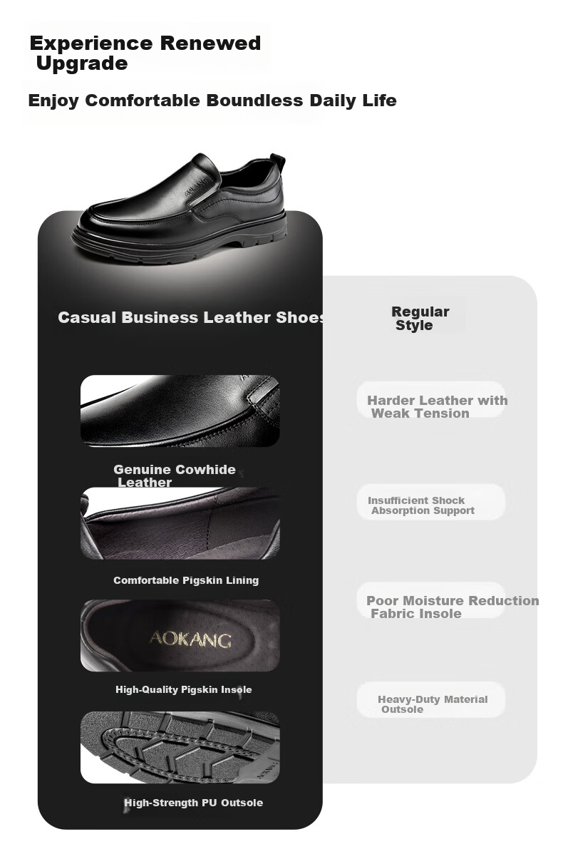 Aokang Men's Summer Business Casual Leather Shoes, Cowhide Soft Upper Slip-On Perforated Comfortable Commuter Dad Shoes, Black, Size 42 3