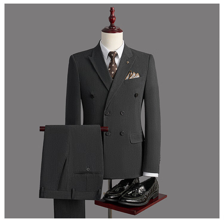 RED DRAGONFLY Men's Double-Breasted Business Casual Suit Set Groom Wedding Formal Three-Piece Black M 4