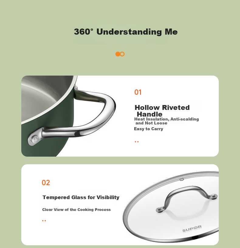 SUPOR 304 Stainless Steel Hot Pot for Home Use with Composite Bottom, Gas And Induction Compatible Soup Pot, 28cm Green ET28AAS04-G 16
