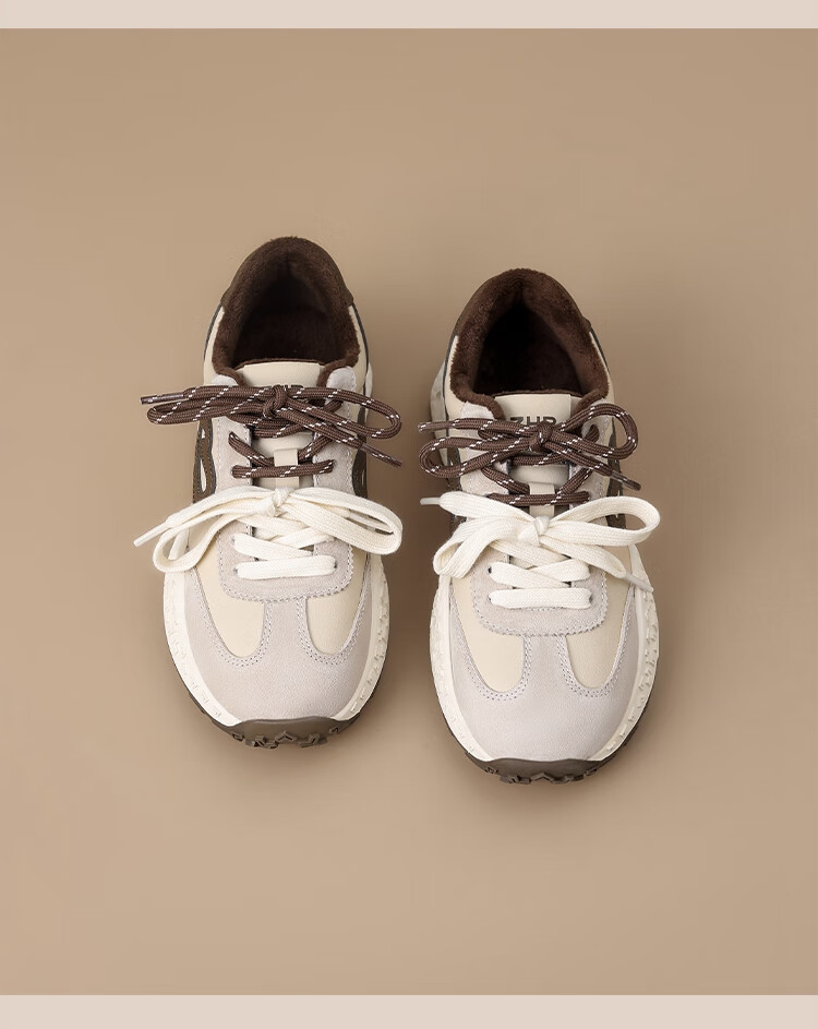 ZHR Fleece-lined German Shepherd Training Shoes Women Winter Warm Cotton Shoes Retro Versatile Thick-soled Women’s Shoes KS271A Brown Size 37 12