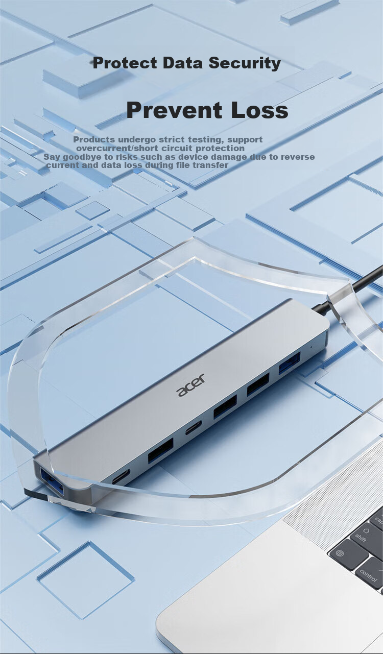 Acer Type-C/USB Expansion Dock to USB 3.0 Hub, High-Speed 7-Port Hub, Multi-Port Adapter Converter for Laptops And Tablets 7