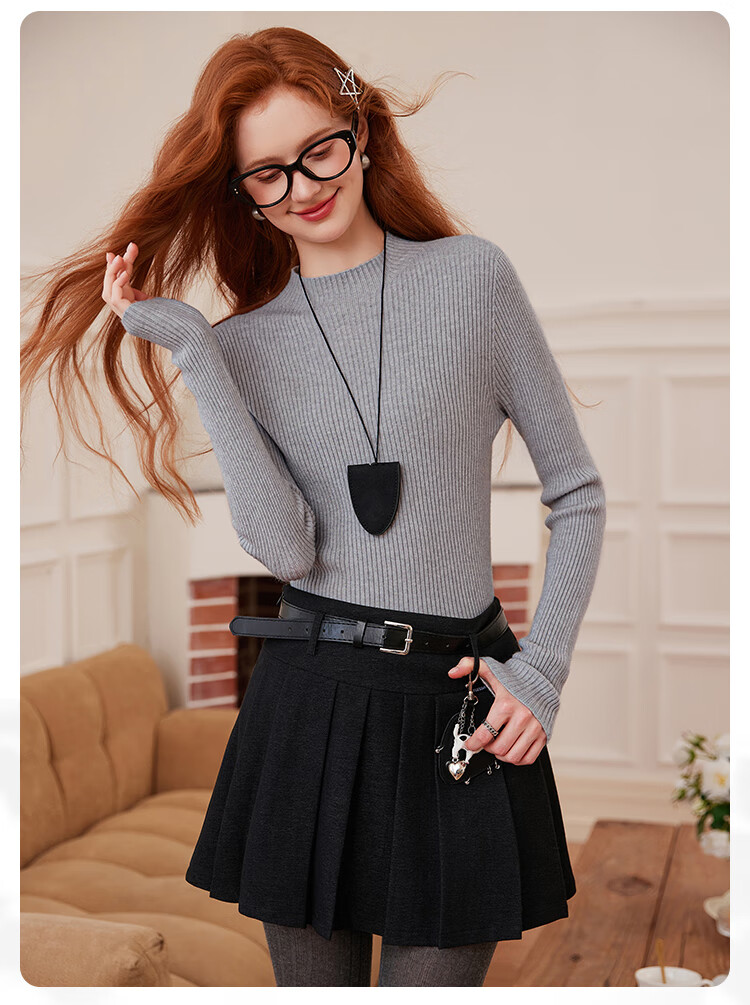 Bailuyu Simple Half Turtleneck Ribbed Knit Sweater 25 Autumn Winter New Wool Soft Sweater Women Dark Gray M 11