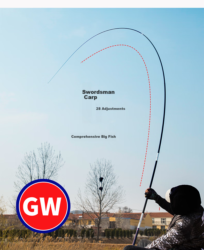 GW Fishing Rod Jian Shou Lian Second Generation Strong And Durable, 28 Sections, 5.7 Meters, All-Purpose Big Fish Rod, Ultra-Light And Ultra-Hard, High Carbon Rod for Platform Fishing 4